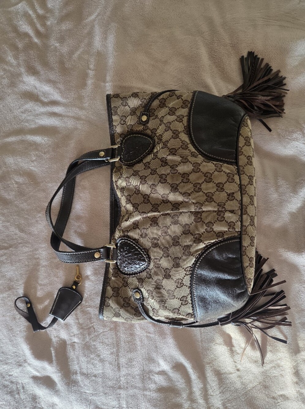 Vintage Gucci Brown Monogram Canvas Sukey Tote Bag With Dark Brown Leather Trim